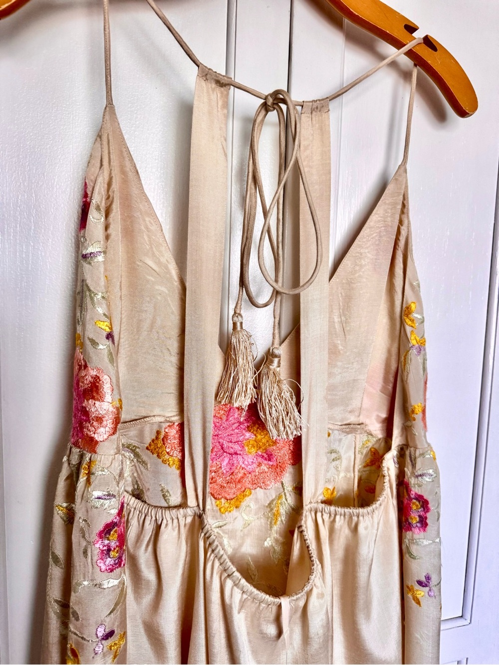 Free People Cream Floral Embroidered V-Neck Slip Dress - Picture 11 of 16